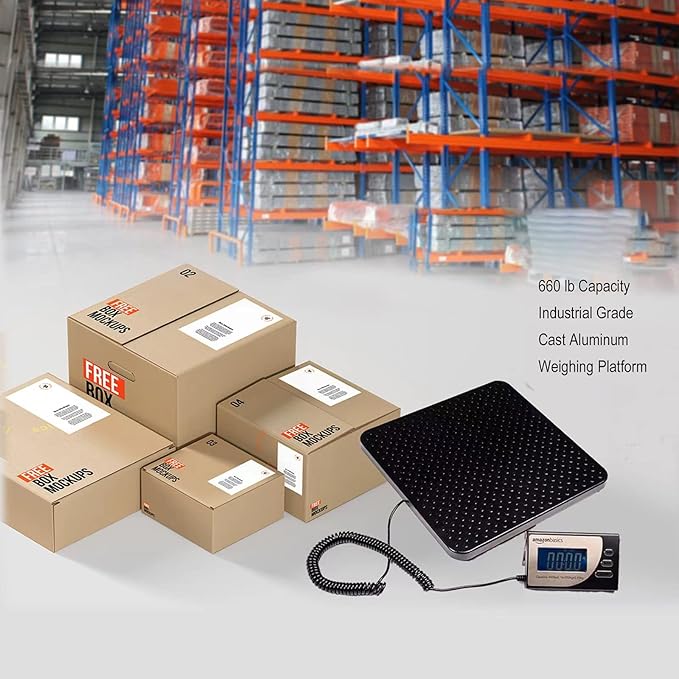 Amazon Basics Digital Postal Scale, Heavy Duty, Aluminium Platform, 440 lb Capacity, 1 Ounce Readability, Black