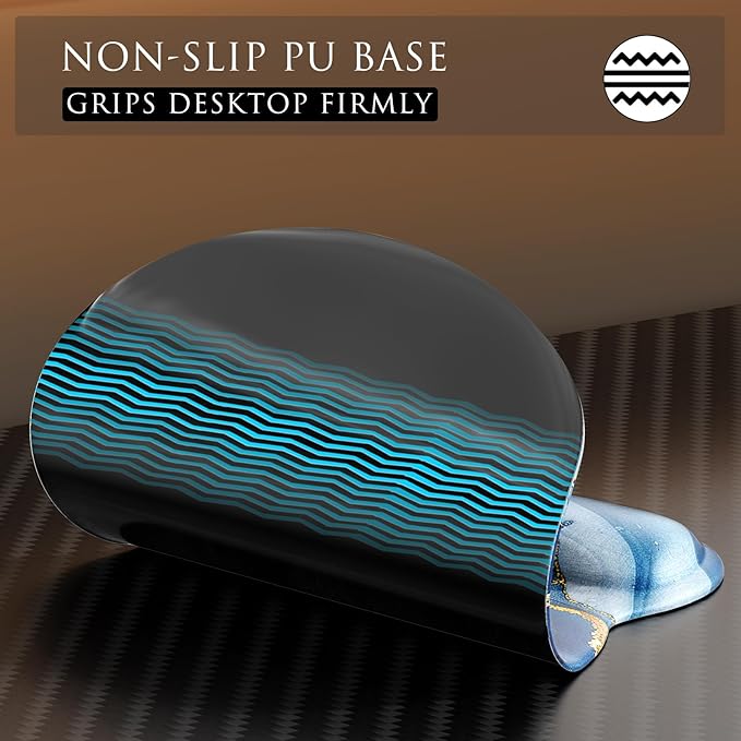 MROCO Ergonomic Mouse Pad with Gel Wrist Rest, Comfortable Mousepad with Smooth Wrist Support Surface and Non-Slip PU Base for Pain Relief, Computer, Laptop, Office & Home, 9.4 x 8.1 in, Blue Marble