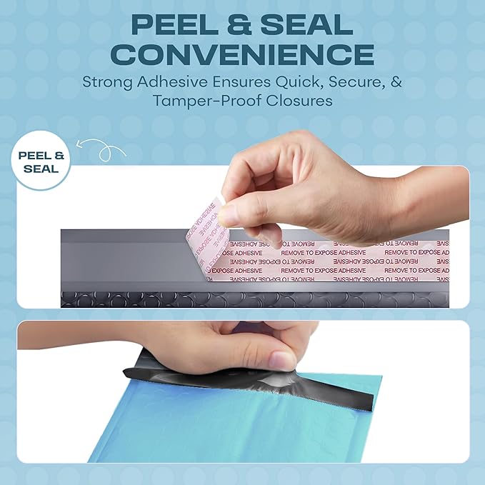 Light Blue 12.5x19.5 Inch Large Poly Bubble Mailers #6 | Padded Envelopes with Self Seal | Air Lined Cushioned Bubble Mailer | Usable Size 12.5x15 | 100 Pack Bulk | Lightweight shipping Bags