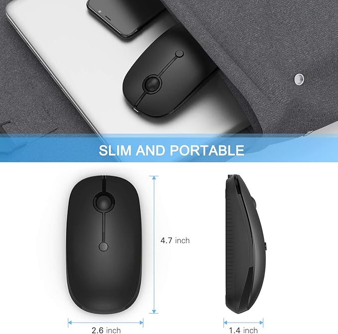 Type C Wireless Mouse，Vssoplor USB C Rechargeable Portable Quiet Mouse USB and Type C Receiver Dual Mode Laptop Mouse for PC, Laptop, MacBook, Tablet-Black