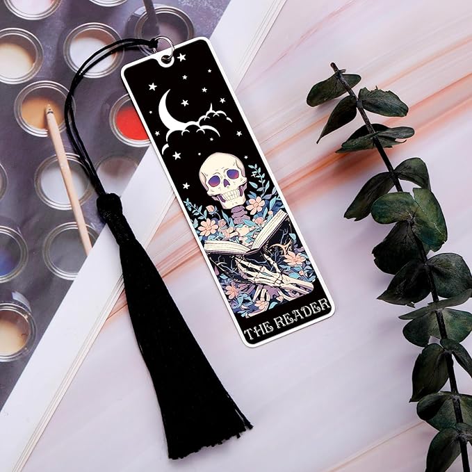 Halloween Bookmarks - Horror Bookmark Gothic Bookmarks for Women Book Lovers Bookish Gifts for Reading Women, Boo Basket Stuffers for Woman Gothic Skeleton Bookmark Halloween Gift for Her Christmas