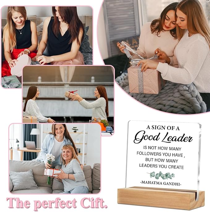 Leader Appreciation Gifts Office Decor Acrylic Sign with Wood Stand, Best Boss Gifts for Women Leader Boss Mentor Bedroom Living Room Desk Cubicle Table Shelf Decor, Leadership Gifts Manager Gifts