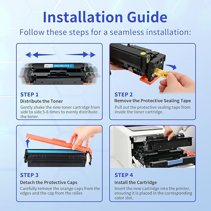 206X Toner Cartridges 4 Pack High Yield (with Chip) Compatible Replacement for HP 206X 206A for Color Laserjet Pro MFP M283fdw M283cdw M283fdn M282nw Pro M255dw M255nw M283 M255 Printer W2110X W2110A