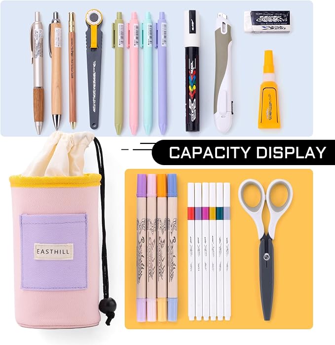 EASTHILL Desk Organizer Pencil Holders Pen Case Pouch for Girls Home School and Office Supplies-Pink