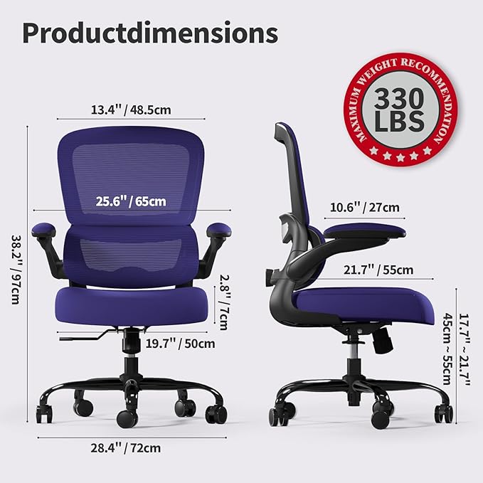 Office Chair - Ergonomic Desk Chair with Adjustable Lumbar Support, Mesh Computer Chair, Executive Chair for Home Office Comfortable Lumbar Support (Violet)