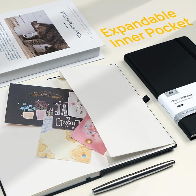 POPRUN 8 Pack Black Lined Journal Notebooks, Waterproof PU Leather Hardcover, A5 Classic College Ruled Journals for Writing, Business Work, School Note Taking, 5.5 x 8.3 inch, 240 Pages Notepad