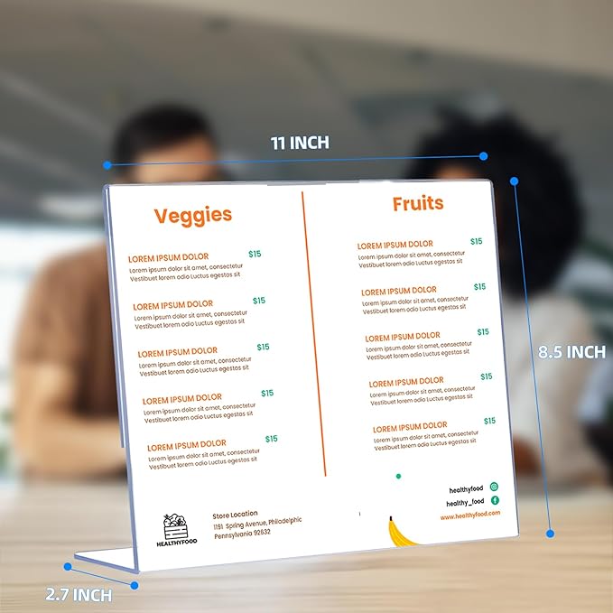 6 Pack L Shape Slanted Back 11x8.5 Plastic Sign Holders with Anti-Slip Pads, Business & Store Acrylic Tabletop Display Stand for Flyers, Menus, Documents, Price, Promotions, Wedding, Party Decoration