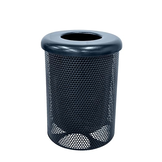 RFT-P-DBL Heavy Duty Round Trash Receptacle with Flat Top, Liner Included, 32 Gallon, Dark Blue, Made in America