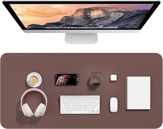 Hsurbtra Desk Pad, 35.5" x 17" PU Leather Desk Mat, XXL Extended Mouse Pad, Waterproof Desktop Blotter Protector, Non-Slip Ultra Thin Large Laptop Keyboard Writing Mat for Office Home, Dark Oak