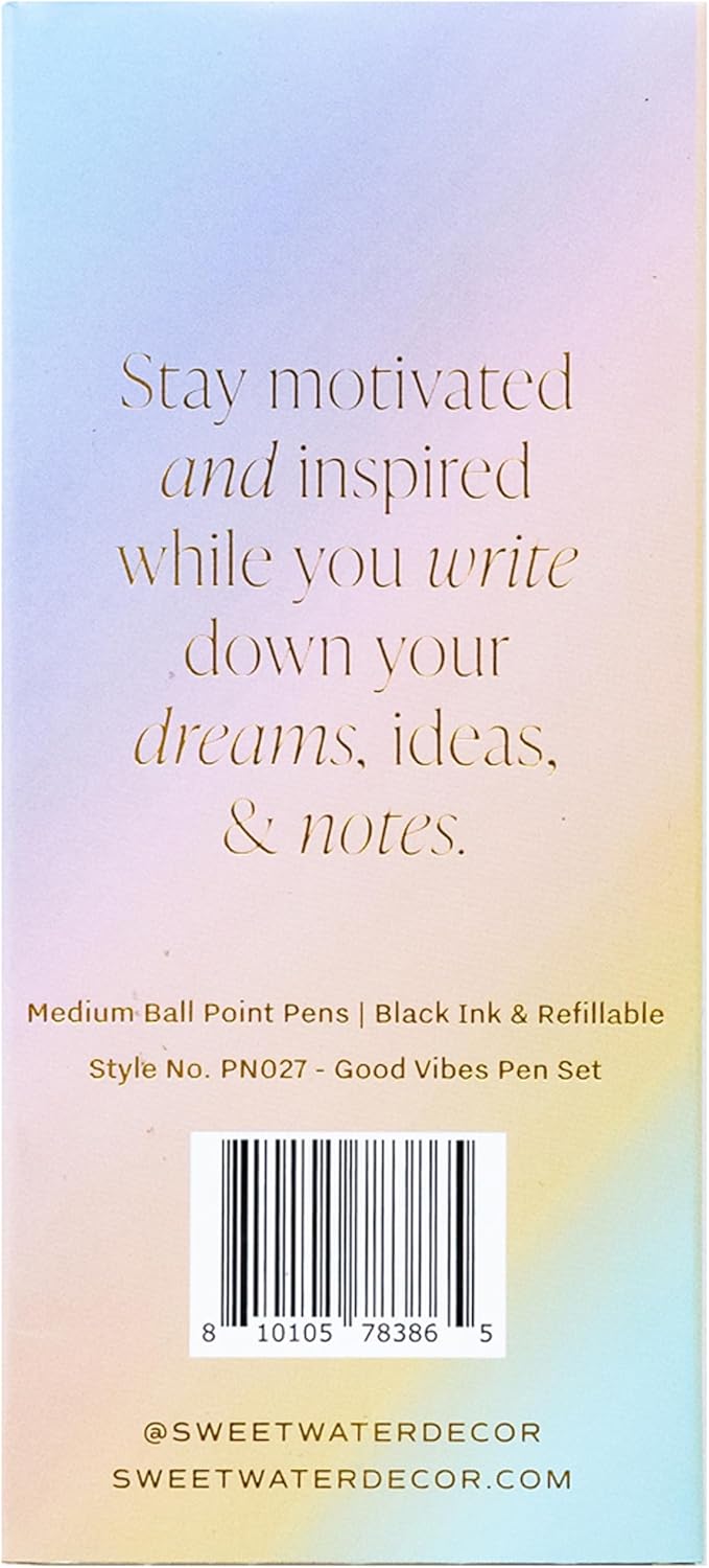 Sweet Water Decor Metal Pen Set | Inspirational Gifts for Women | Office Supplies | Cute Pens | Desk Decor | Office Accessories | School Supplies | Motivational Quotes (Good Vibes Set)