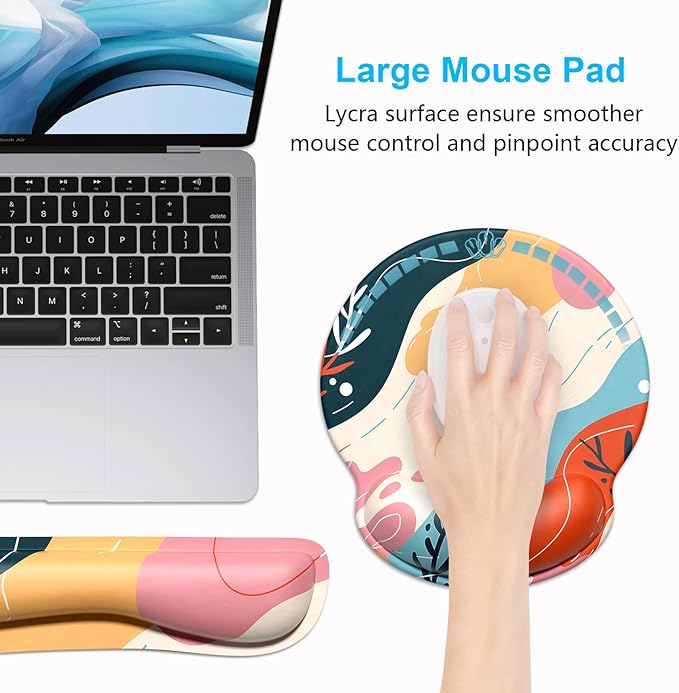 Dapesuom Keyboard Wrist Rest and Mouse Pad with Wrist Support, Cute Memory Foam Cushion for Keyboard and Mouse Set, Ergonomic Pad Rests with Non Slip Base for Easy Typing & Pain Relief, Abstract Art