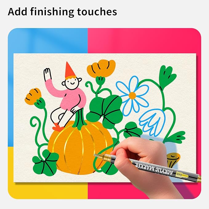 NAWOD 6 Gold and Silver Acrylic Paint Pens Markers, with Fine Tip and Medium Tip, for Rock Painting, Fabric, Canvas, Glass, Wood, Paper, DIY, Ceramic, Paint Markers for Kids and Adults