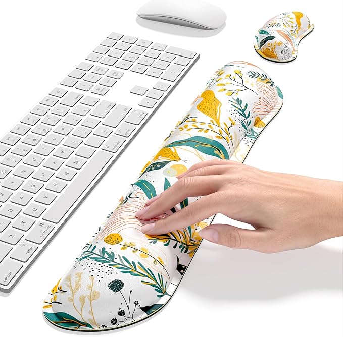 Dapesuom Enlarge Keyboard Wrist Rest, Memory Foam Wrist Cushion for Desk Mats Support, Typing Pain Relief Keyboard Mouse Pad Rests Set with Non-Slip Base for Gaming Laptop Computer, Watercolor Floral