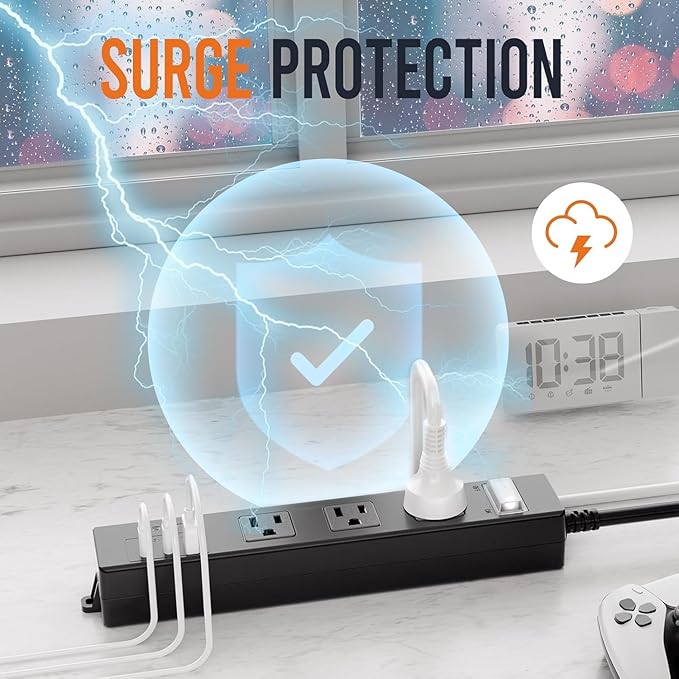 IPX6 Outdoor Power Strip Weatherproof, Waterproof Surge Protector with 3 Wide Outlet with 1A2C USB Ports, 15FT Long Extension Cord, Wall Mountable for Outside Decorations and More UL Listed(Black)