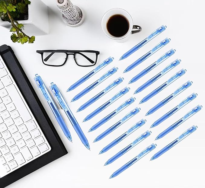 Aozora Blue Gel Pens Fine Point Smooth Writing Pen 40 Pack Retractable Blue Gel Ink Pen with Soft Grip 0.5mm Quick Dry Office School Supplies(20 Pens with 20 Refills)