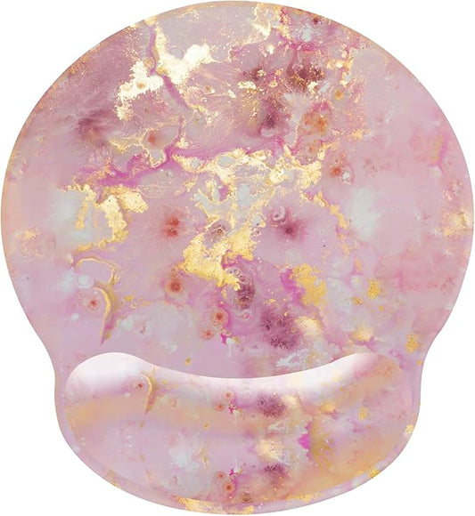 Pink Ergonomic Mouse Pad with Wrist Rest, Gaming Mouse Pad with Wrist Support,Gold Marble Mouse Pads for Desk for Women, Computer Mousepad with Non-Slip Rubber Base, Cute Office Desk Accessories