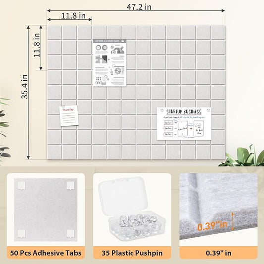 Smarpau Large Felt Cork Board, 12 Pack Black Bulletin Board for Walls 48"x36", Corkboards with Safe Removable Adhesive Tabs Pushpins, Cork Bulletin Board for Home Office