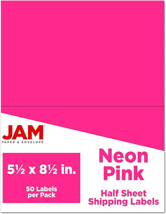 JAM PAPER Shipping Labels - Half Page - 5 1/2 x 8 1/2 - Neon Pink - 50/Pack