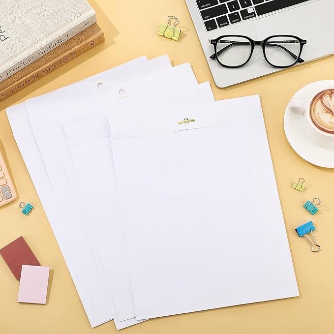 Teling 50 Pcs Manilla Envelopes Clasp Kraft Catalog with Closure for Storing Mailing 28 lb Kraft Envelope Paper for Office Document School Business Home(White,9 * 12)