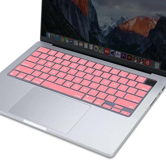 MOSISO Keyboard Cover Skin Compatible with MacBook Air 15 inch M3 A3114 M2 A2941/Air 13.6 A3113 A2681/Pro 14/16 M4 M3 M2 M1, Cherry Pink