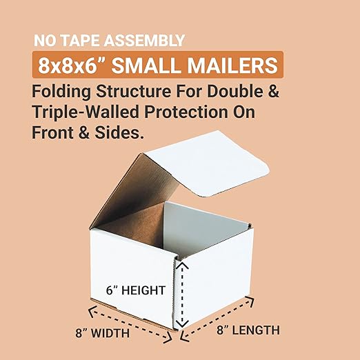 AVIDITI 8x8x6 Shipping Boxes Small (50-Pack) Heavy Duty Corrugated Cardboard Boxes for Packing, Mailing, Packaging, Moving, & Storage, Moving Supplies for Home & Office