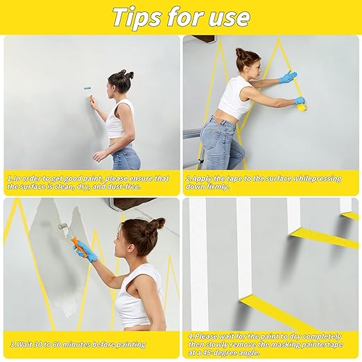 22 Rolls Yellow Painters Tape Bulk 2 inch x 55 Yards, Painters Masking Tape No Residue Wall Painting Tape Artist Tape Trim Edge Finishing Tape for Wall Painting Decoration DIY Supplies