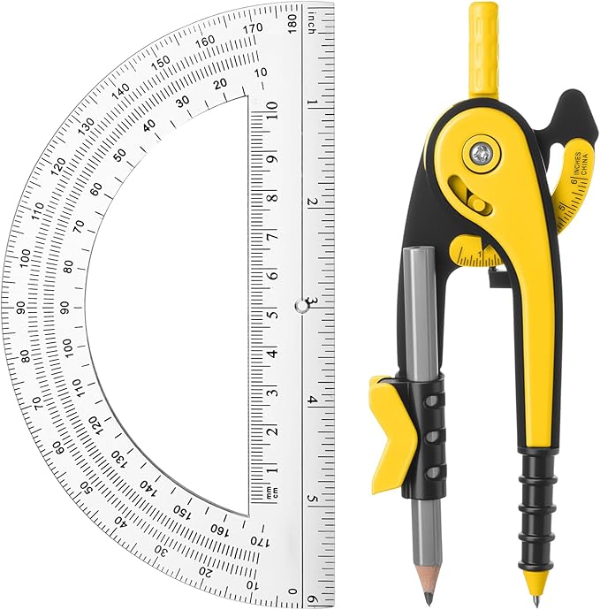 EBOOT Student Geometry Math Set, Drawing Compass and 6 Inch Clear Swing Arm Protractors 180 Degree Math Protractor (Yellow)
