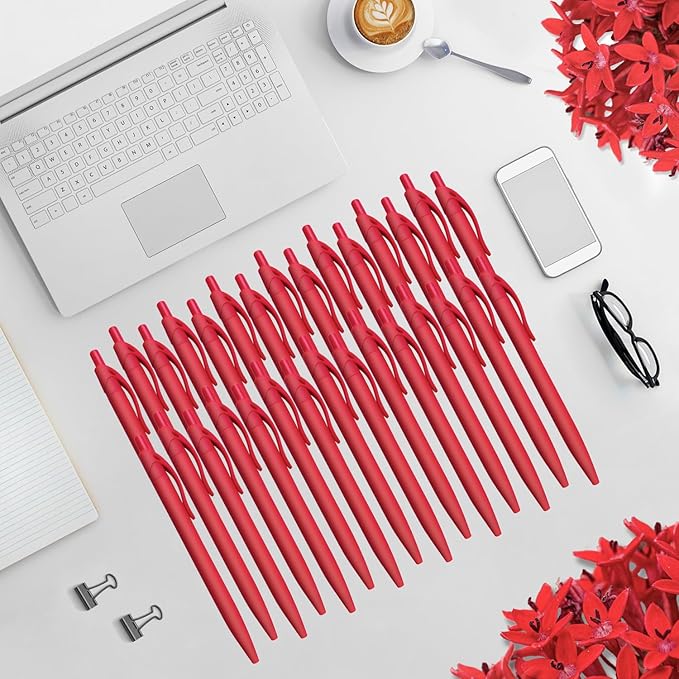 Aozora Pens Bulk 30 Pack Red Click Pens No Bleed Wholesale Retractable Ballpoint Pens Medium Point,Smooth Ink Pens for Journaling School Office Supplies 1.0MM Red Ink