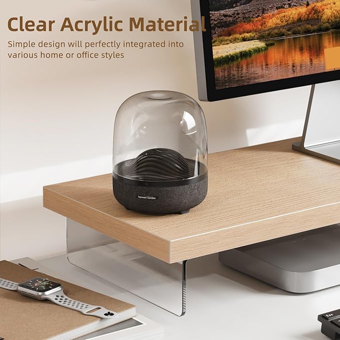 Monitor Stand Riser, Wood & Acrylic Computer Monitor Stand Desk Desktop Organizer Table For Home, Office Workspace, Laptop Riser, Printer, PC & TV Screen Riser