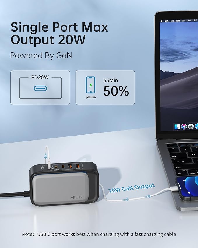 Power Strip with USB C Ports, 30W USB C Charging Station with 2 Outlets 3 USB C & 2 USB A, Surge Protection 1200J Charger for Multiple Devices, 5FT Flat Extension Cord USB Charger Hub for Travel Home