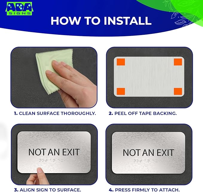 Not An Exit Sign for Business - Office Signs, Aluminum Brushed Silver, Tamper-Proof, Heavy Duty Mounting Tape, Easy Install, Office Décor, ADA Compliant, Grade 2 Braille (7” W x 4” H) ADASigns.org