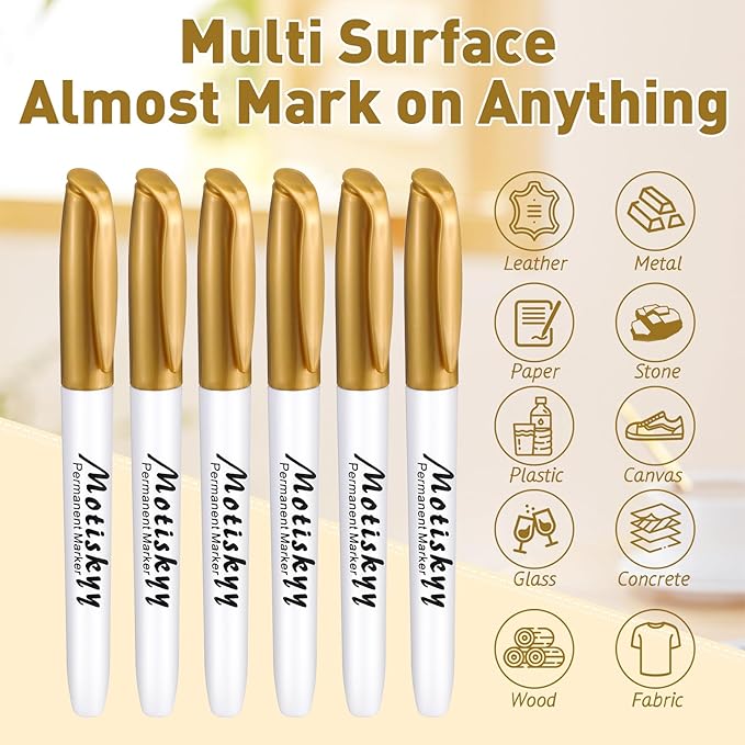 120 Pcs Metallic Permanent Markers Bulk Metallic Marker Pens Set Fine Point Metallic Markers Fine Tip Paint Markers for Gift Card Making, Artist Illustration, Industrial Marking (Gold)