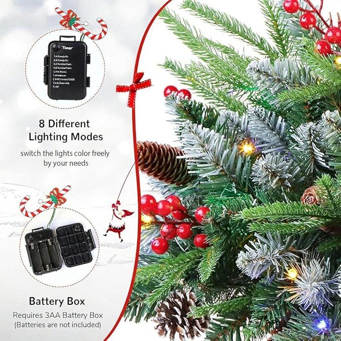 17.94" Prelit Planter Bushes Outdoor Christmas Tree with Lights, Pre-Lit Urn Filler Front Porch Decor with Pine Cones, Red Berries for Christmas Outdoor Holiday Home Decorations