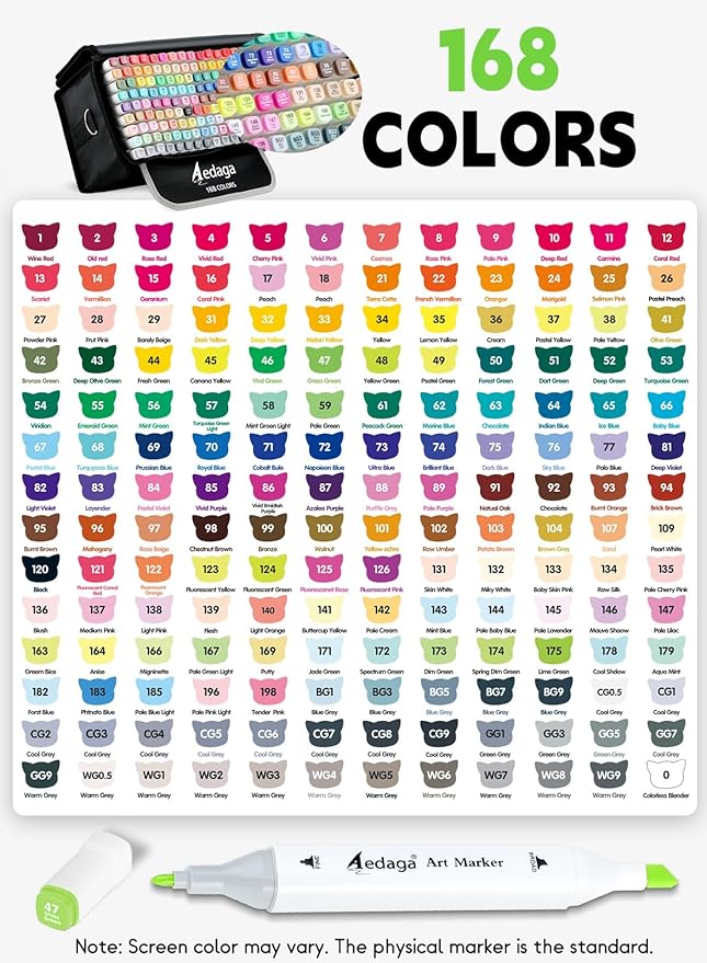 168 Colors Alcohol Markers with Free App, Dual Tip Art Markers with Kickstand Case for Artists Adults and Kids, Alcohol Based Marker for Coloring Painting Sketching and Drawing, Great Gift
