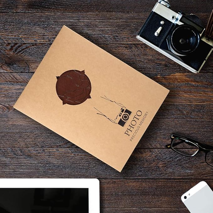 ThxMadam Leather Scrapbook Photo Album Vintage Wedding Guest Book DIY Memories Book with 60 Black Pages Present for Valentines Mother's Anniversary Day Birthday Christmas Gift for Wife Mum Daughter