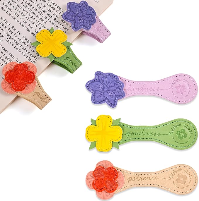 3 PCS Fruit of Spirit Magnetic Leather Bookmarks, Floral Patterns (Patience Kindness Goodness) of Galatians, Bible-Inspired Page Markers, Double-Sided, Gift for Book Lovers, Students, Book Accessories