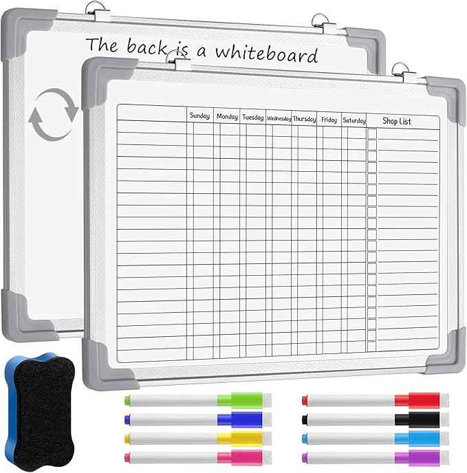Lincia Magnetic Dry Erase Chore Chart Board for Multiple Kids Teens Adults 12"x16" Double Side Family 2 in 1 Combo Chore Board for Wall Aluminum Frame 8 Markers 1 Eraser(Adults Style)