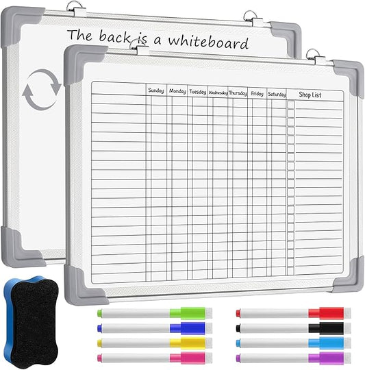 Lincia Magnetic Dry Erase Chore Chart Board for Multiple Kids Teens Adults 12"x16" Double Side Family 2 in 1 Combo Chore Board for Wall Aluminum Frame 8 Markers 1 Eraser(Adults Style)