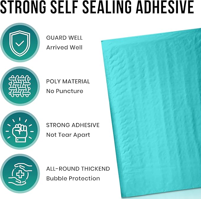 Levex - #0000 4" x 6" [5 Pack] Teal Poly Bubble Mailers, Padded Envelope Mailers, Packing Envelope & Mailing Bags for Shipping