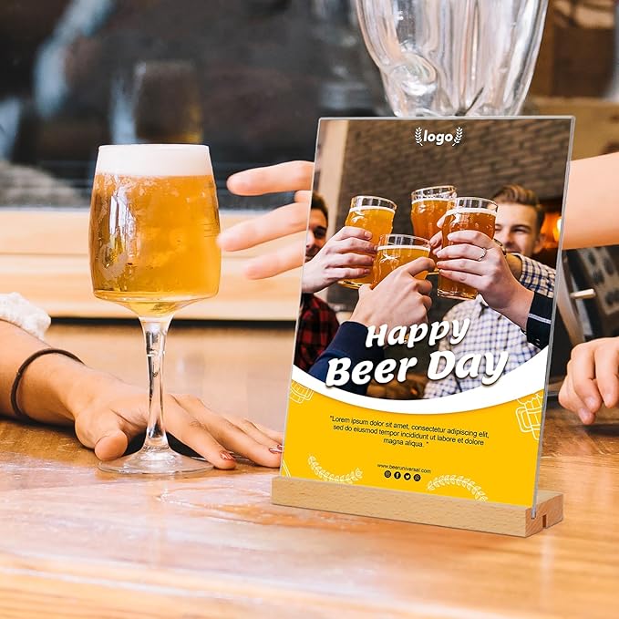 3 Pack Acrylic Sign Holder with Wood Base, Vertical and Slant Menu Flyer Stand, Double Sided Clear Display Stand for Restaurant, Wedding, Store, Office (5x7'', L/T Shape 2 in 1)