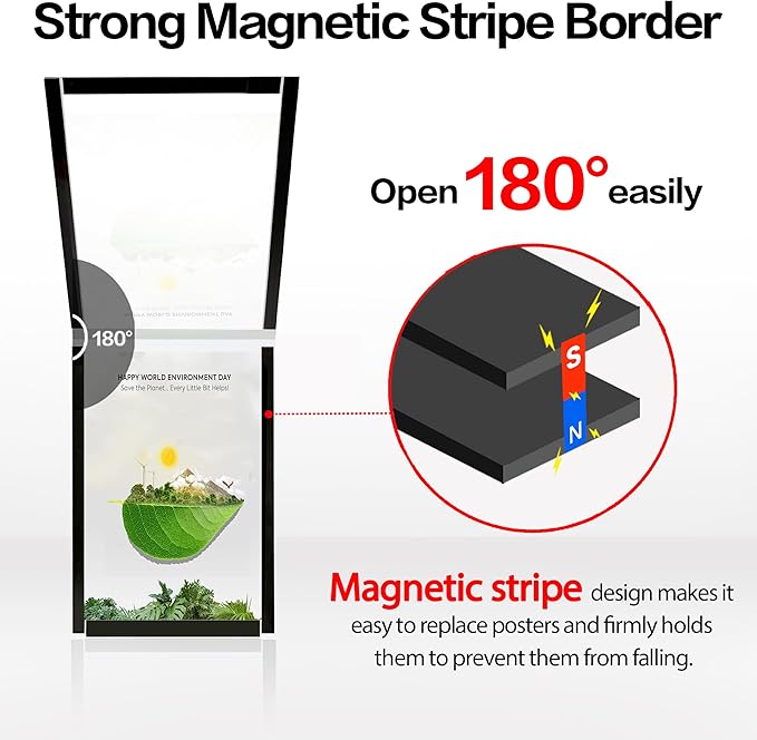 Acrylic Magnetic Sign Holder Wall Mount, Self Adhesive Magnetic Display Frame with Nano Tape and Strong Magnetic Border for Wall, Door, Glass, Home, Store, Office (Black, 11" x 17" / 10 Pack)
