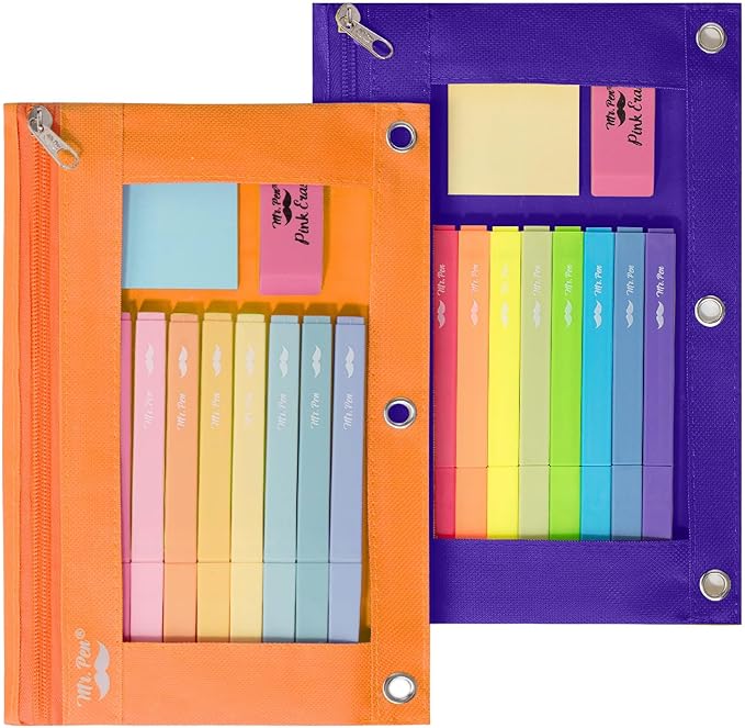 Mr. Pen- Pencil Pouch for 3 Ring Binder, 2 Pack, Orange and Dark Purple, 3 Ring Binder Pencil Pouch