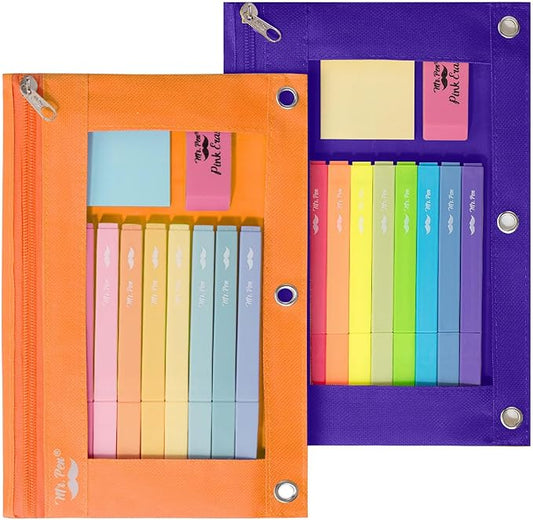 Mr. Pen- Pencil Pouch for 3 Ring Binder, 2 Pack, Orange and Dark Purple, 3 Ring Binder Pencil Pouch