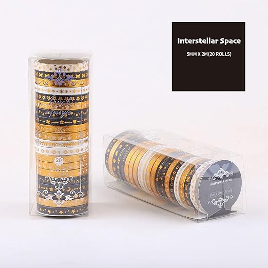 YUBX Skinny Gold Washi Tape Set Basic Foil Print Decorative Masking Tapes for Arts, DIY Crafts, Journals, Planners, Scrapbook, Wrapping (Interstellar Space)