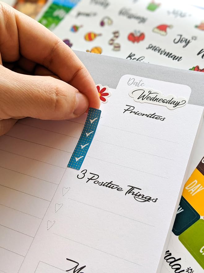 Vladi Creative Cute Colorful Planner Stickers – 1054 pcs / 15 Sheets – Functional & Decorative Icons, Dates, Weather, Flags – Writable Tabs for Bullet Journals, Calendars – Planner Accessories