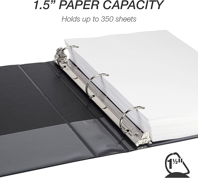 Samsill Durable 1.5 inch 3 Ring Binder, Made in USA, D Ring Binder, FSC 100% Recycled Chipboard, Basic Assortment, 12 Pack