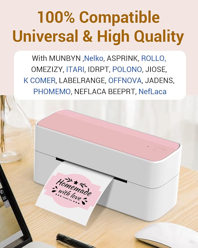 Phomemo Pink Thermal Labels for Shipping Label Printer for Small Business Supplies - 3" x 2" Commercial Grade Round Stickers Roll for Custom Stickers Personalized & Business - 500 Pink Labels/Roll