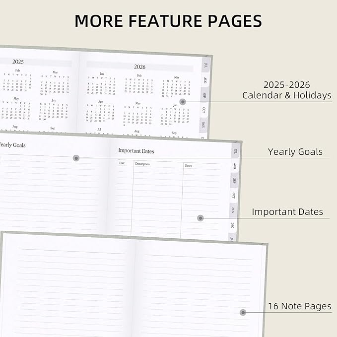 2025-2026 Planner - Weekly and Monthly Planner, July 2025 - June 2026, Linen Hardcover, 2025-2026 Calendar Planner Book with Tabs, Aesthetic, Perfect for Office Home School Supplies (Sage, A5)