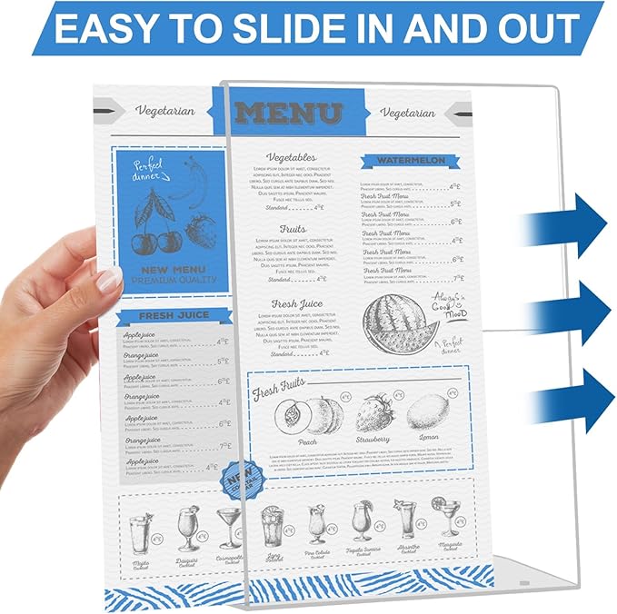 EHWINE 6 Pack 8.5 x 11 Acrylic Sign Holder, Clear Plastic Signs Display Stand, Vertical Slanted Back Paper Holder Stand up Table Top Sign Holders Flyer Stand Frames Suitable for Office Business Store