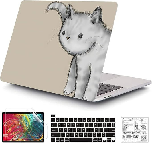 Compatible with MacBook Pro 13 Inch Case M2/M1 2025 2022-2017 A2338 A2289 A2251 A2159 A1989 A1706 A1708 Plastic Hard Shell Case&Keyboard Skin&Mac OS Keyboard Sticker (Gray Cat)